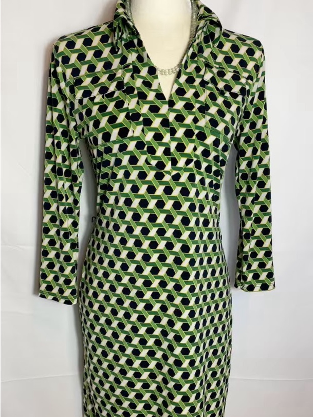 Merona, Green and Black Hexagonal Geometric Print Mod Shirt Dress.